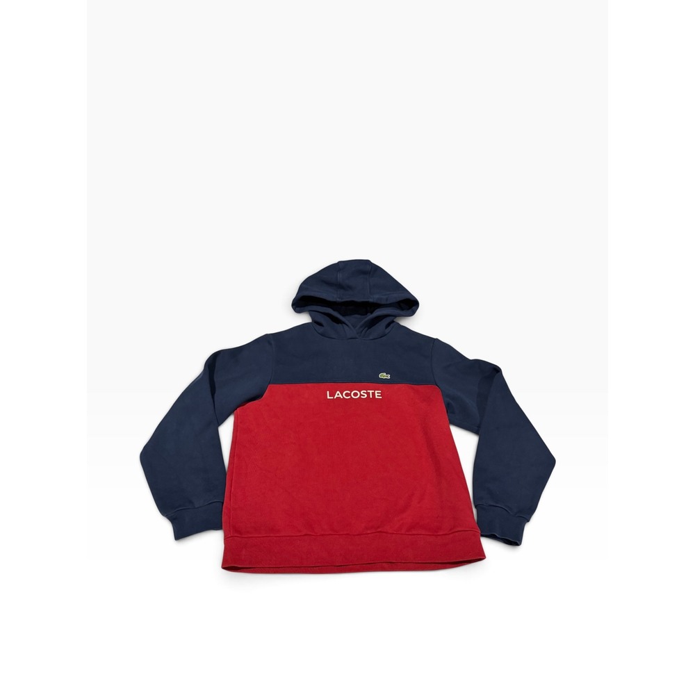 Lacoste Kids Colorblock Pullover Hoodie Navy Red Logo Sweatshirt Size 12 152cm